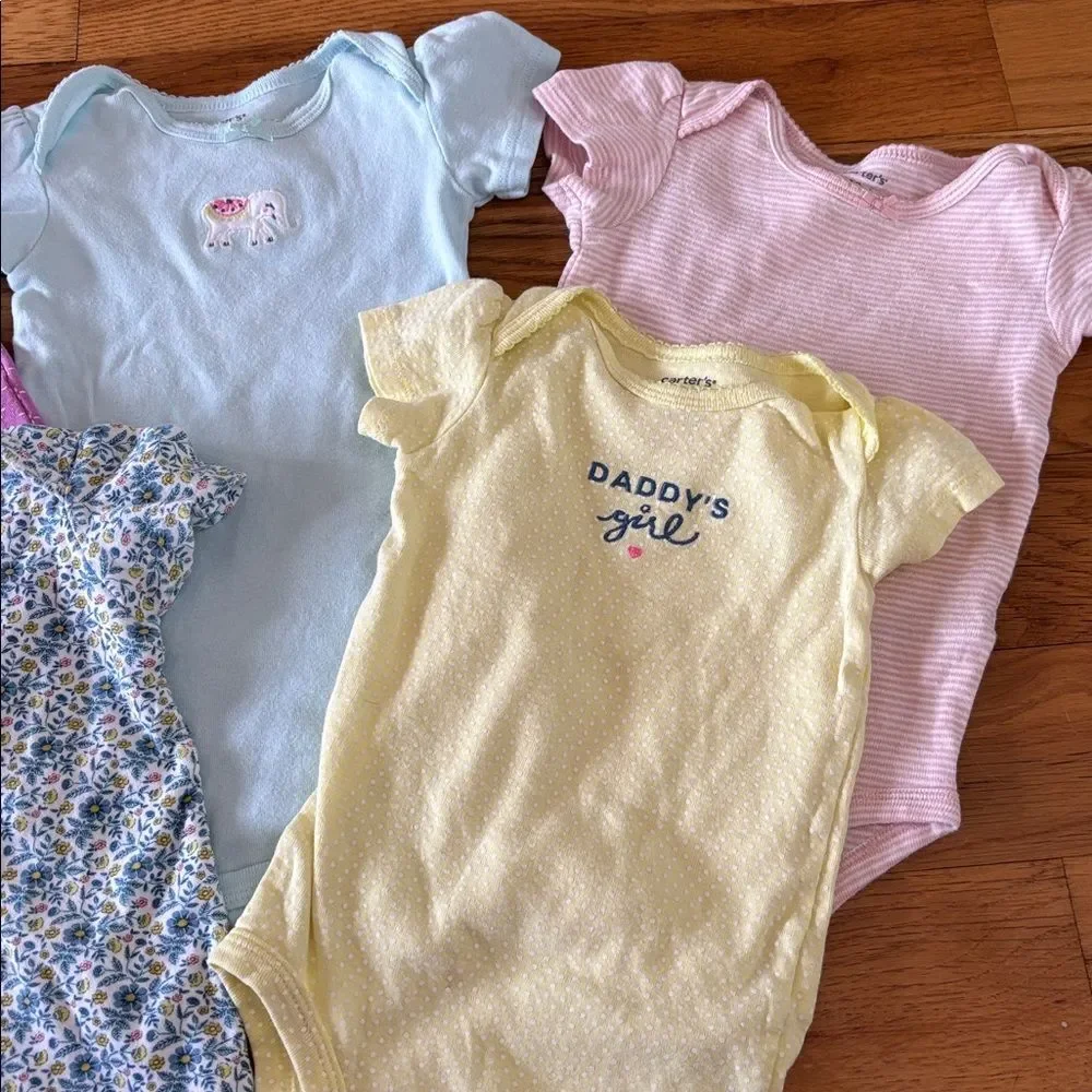 Carter's Pastel and Floral Baby Bodysuits set of 5 size 12 months